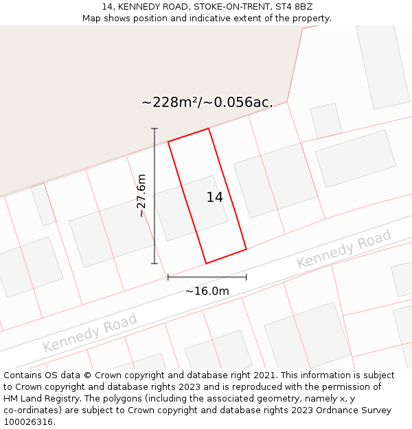 14, KENNEDY ROAD, STOKE-ON-TRENT, ST4 8BZ: Plot and title map