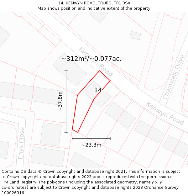 14, KENWYN ROAD, TRURO, TR1 3SX: Plot and title map