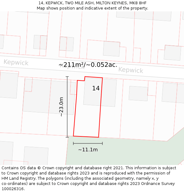 14, KEPWICK, TWO MILE ASH, MILTON KEYNES, MK8 8HF: Plot and title map