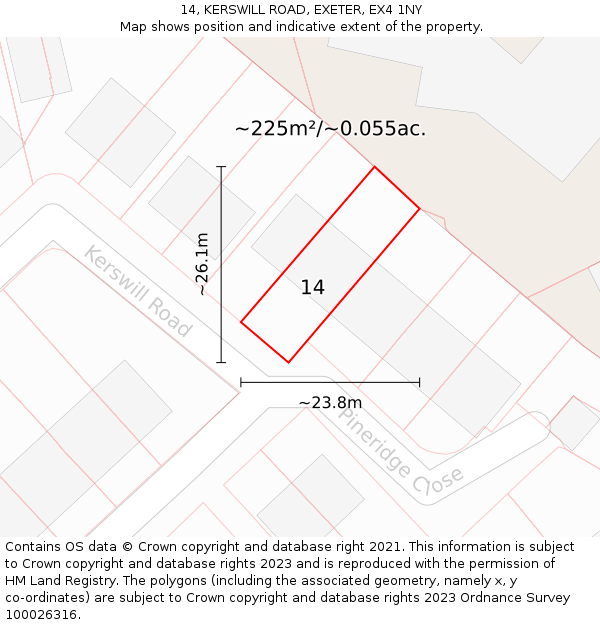 14, KERSWILL ROAD, EXETER, EX4 1NY: Plot and title map