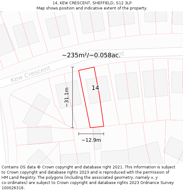 14, KEW CRESCENT, SHEFFIELD, S12 3LP: Plot and title map