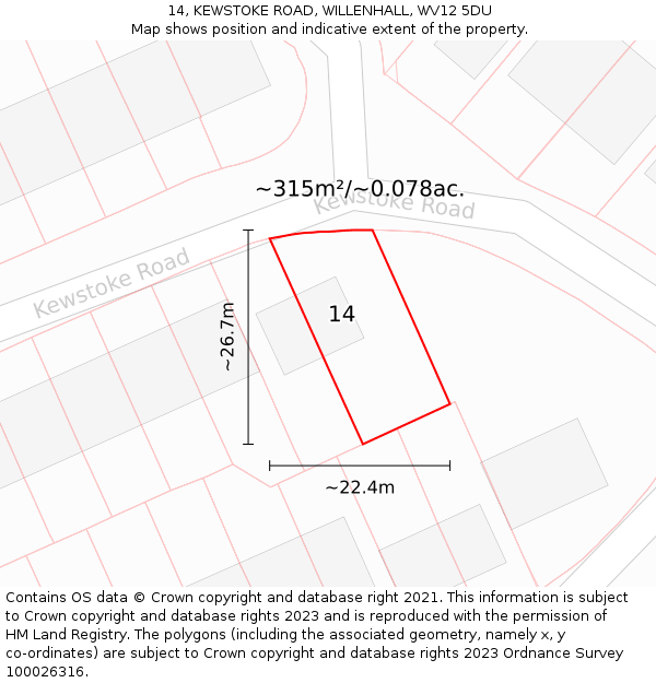 14, KEWSTOKE ROAD, WILLENHALL, WV12 5DU: Plot and title map