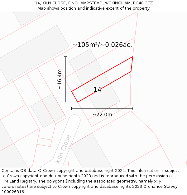 14, KILN CLOSE, FINCHAMPSTEAD, WOKINGHAM, RG40 3EZ: Plot and title map