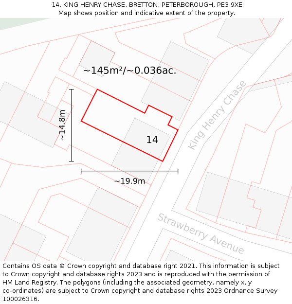 14, KING HENRY CHASE, BRETTON, PETERBOROUGH, PE3 9XE: Plot and title map