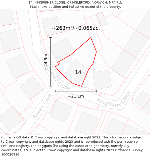 14, KINGFISHER CLOSE, CRINGLEFORD, NORWICH, NR4 7LL: Plot and title map