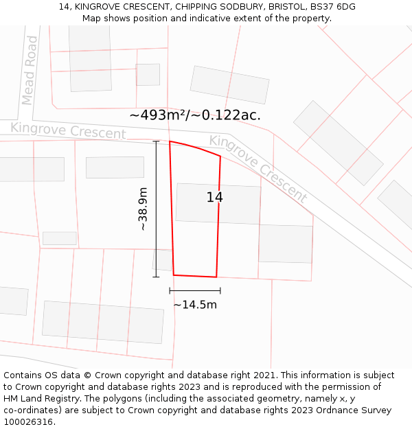 14, KINGROVE CRESCENT, CHIPPING SODBURY, BRISTOL, BS37 6DG: Plot and title map