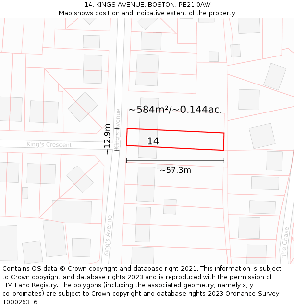 14, KINGS AVENUE, BOSTON, PE21 0AW: Plot and title map