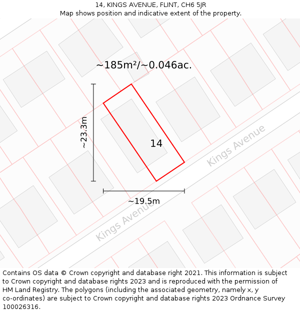 14, KINGS AVENUE, FLINT, CH6 5JR: Plot and title map