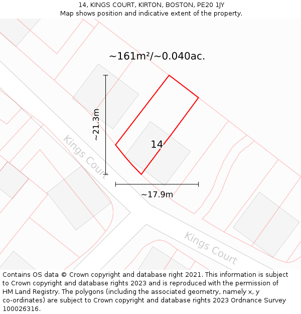 14, KINGS COURT, KIRTON, BOSTON, PE20 1JY: Plot and title map