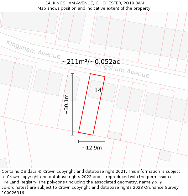 14, KINGSHAM AVENUE, CHICHESTER, PO19 8AN: Plot and title map