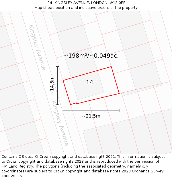 14, KINGSLEY AVENUE, LONDON, W13 0EF: Plot and title map