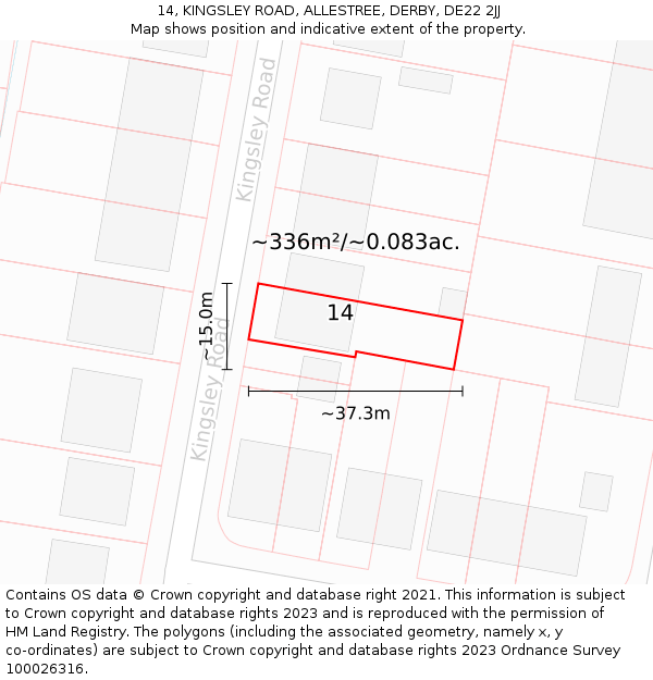 14, KINGSLEY ROAD, ALLESTREE, DERBY, DE22 2JJ: Plot and title map