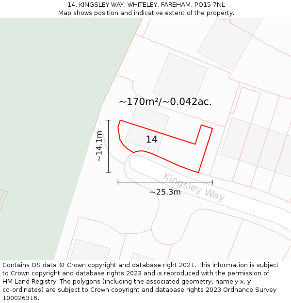 14, KINGSLEY WAY, WHITELEY, FAREHAM, PO15 7NL: Plot and title map