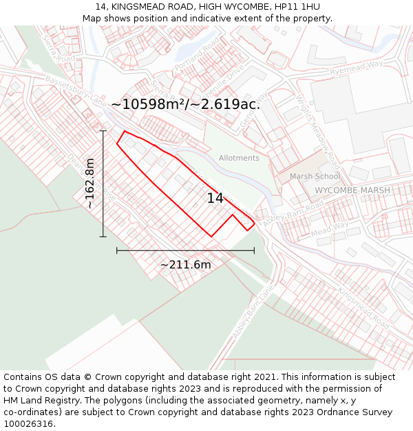 14, KINGSMEAD ROAD, HIGH WYCOMBE, HP11 1HU: Plot and title map