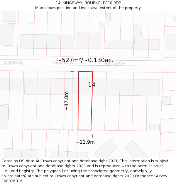 14, KINGSWAY, BOURNE, PE10 9DP: Plot and title map