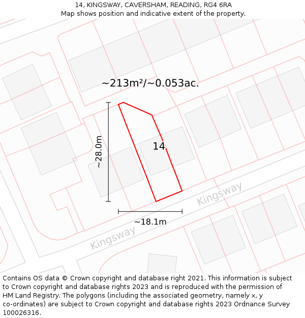 14, KINGSWAY, CAVERSHAM, READING, RG4 6RA: Plot and title map