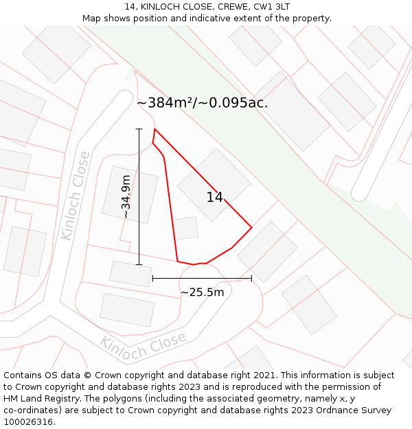 14, KINLOCH CLOSE, CREWE, CW1 3LT: Plot and title map