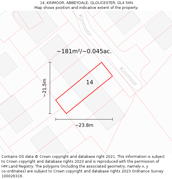 14, KINMOOR, ABBEYDALE, GLOUCESTER, GL4 5XN: Plot and title map