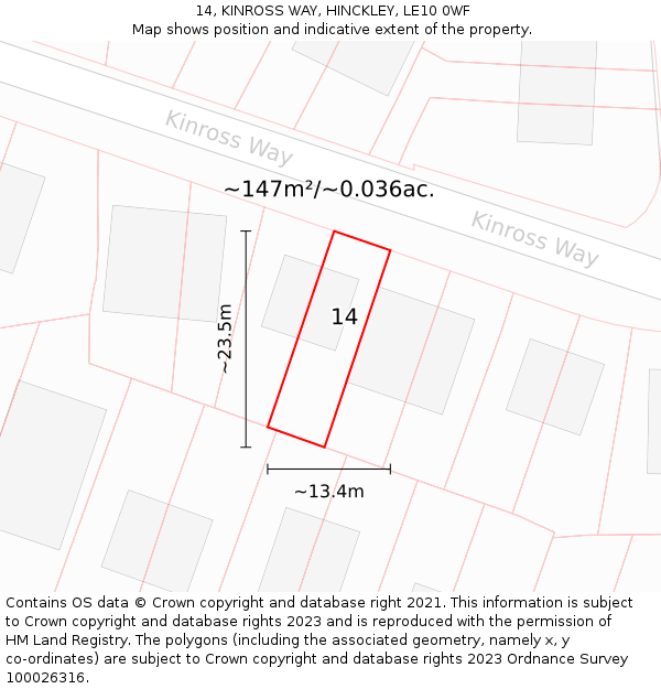 14, KINROSS WAY, HINCKLEY, LE10 0WF: Plot and title map