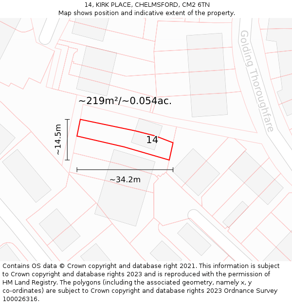 14, KIRK PLACE, CHELMSFORD, CM2 6TN: Plot and title map