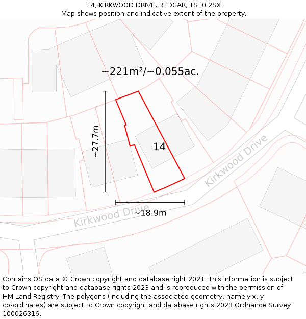 14, KIRKWOOD DRIVE, REDCAR, TS10 2SX: Plot and title map