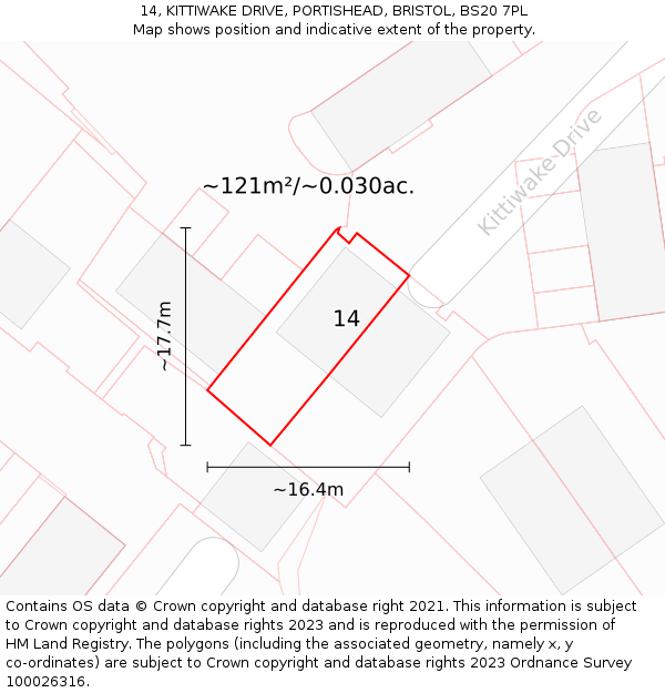 14, KITTIWAKE DRIVE, PORTISHEAD, BRISTOL, BS20 7PL: Plot and title map