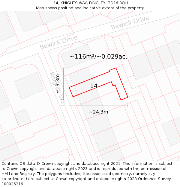 14, KNIGHTS WAY, BINGLEY, BD16 3QH: Plot and title map