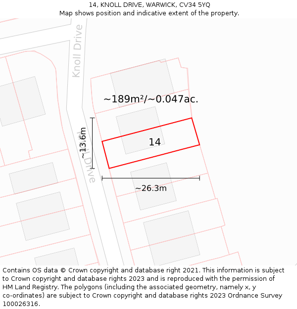 14, KNOLL DRIVE, WARWICK, CV34 5YQ: Plot and title map