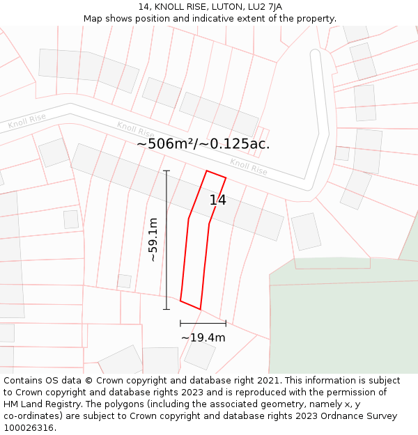 14, KNOLL RISE, LUTON, LU2 7JA: Plot and title map