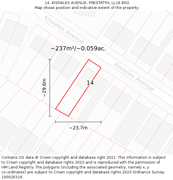 14, KNOWLES AVENUE, PRESTATYN, LL19 8SG: Plot and title map