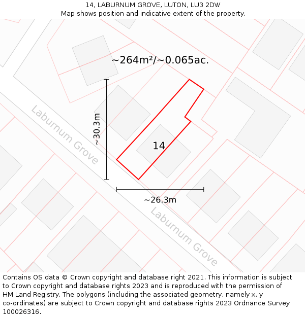 14, LABURNUM GROVE, LUTON, LU3 2DW: Plot and title map