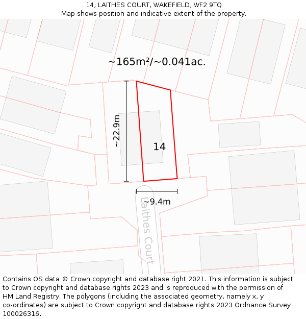 14, LAITHES COURT, WAKEFIELD, WF2 9TQ: Plot and title map