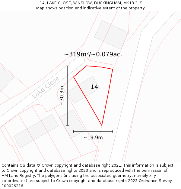 14, LAKE CLOSE, WINSLOW, BUCKINGHAM, MK18 3LS: Plot and title map