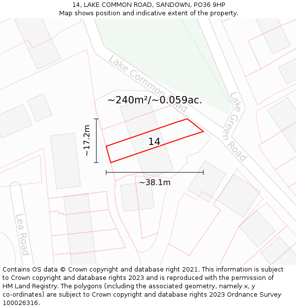 14, LAKE COMMON ROAD, SANDOWN, PO36 9HP: Plot and title map