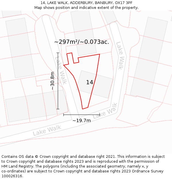 14, LAKE WALK, ADDERBURY, BANBURY, OX17 3PF: Plot and title map