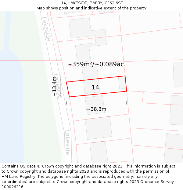 14, LAKESIDE, BARRY, CF62 6ST: Plot and title map