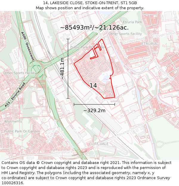 14, LAKESIDE CLOSE, STOKE-ON-TRENT, ST1 5GB: Plot and title map