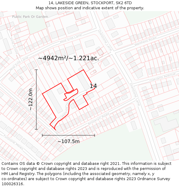 14, LAKESIDE GREEN, STOCKPORT, SK2 6TD: Plot and title map