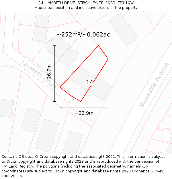 14, LAMBETH DRIVE, STIRCHLEY, TELFORD, TF3 1QW: Plot and title map