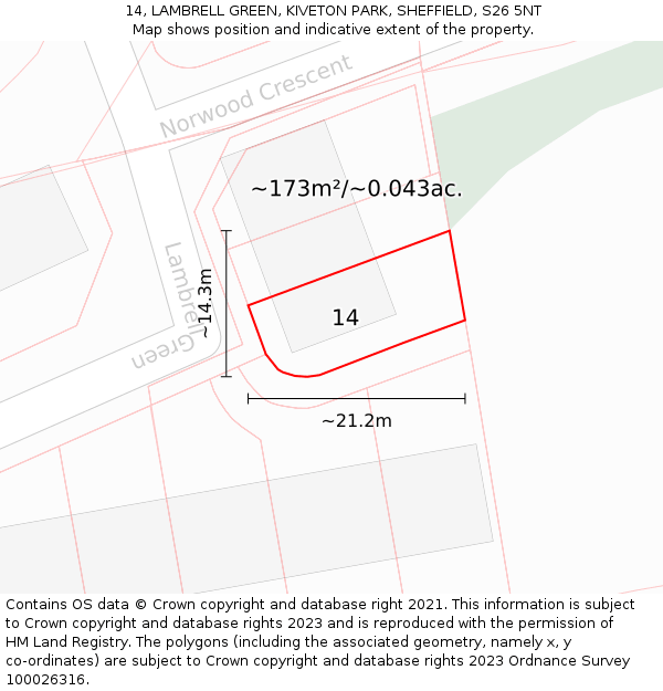 14, LAMBRELL GREEN, KIVETON PARK, SHEFFIELD, S26 5NT: Plot and title map