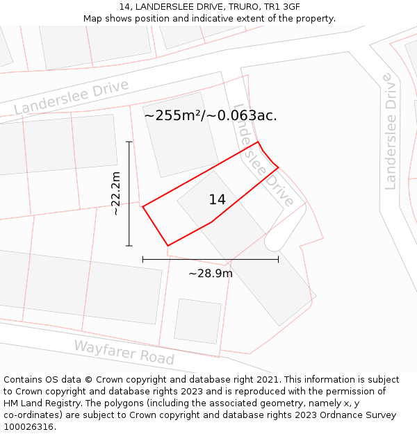 14, LANDERSLEE DRIVE, TRURO, TR1 3GF: Plot and title map