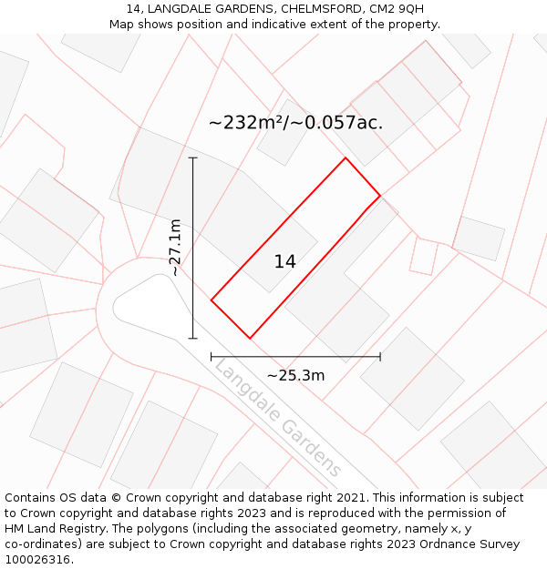 14, LANGDALE GARDENS, CHELMSFORD, CM2 9QH: Plot and title map