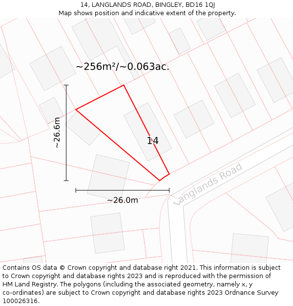 14, LANGLANDS ROAD, BINGLEY, BD16 1QJ: Plot and title map