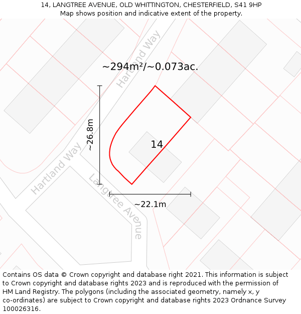 14, LANGTREE AVENUE, OLD WHITTINGTON, CHESTERFIELD, S41 9HP: Plot and title map