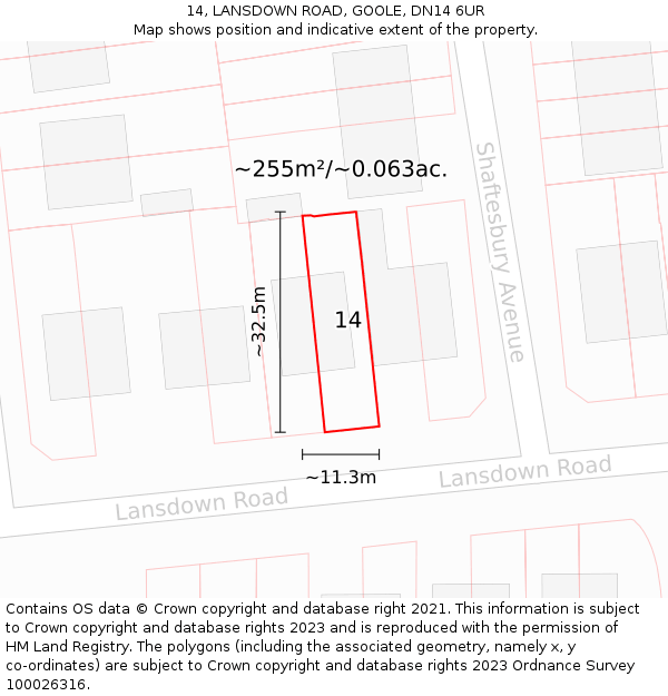 14, LANSDOWN ROAD, GOOLE, DN14 6UR: Plot and title map