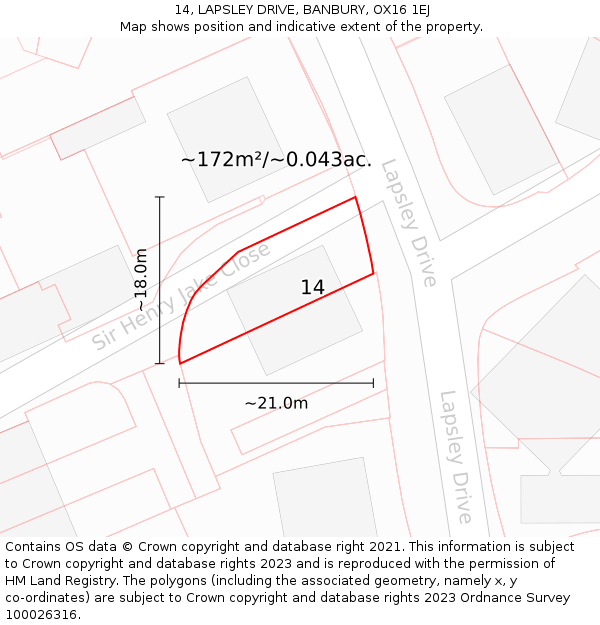 14, LAPSLEY DRIVE, BANBURY, OX16 1EJ: Plot and title map