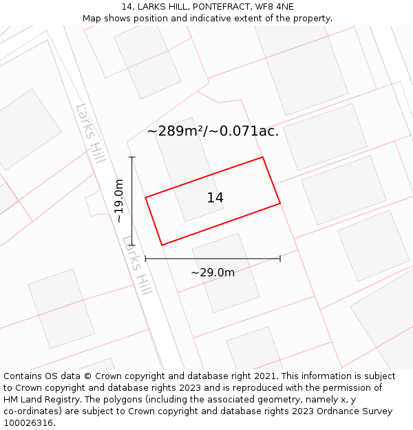 14, LARKS HILL, PONTEFRACT, WF8 4NE: Plot and title map