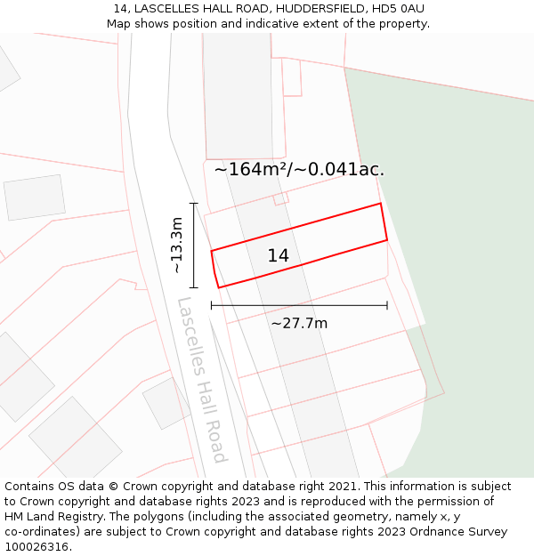 14, LASCELLES HALL ROAD, HUDDERSFIELD, HD5 0AU: Plot and title map