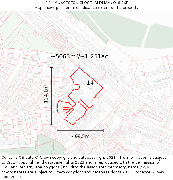 14, LAUNCESTON CLOSE, OLDHAM, OL8 2XE: Plot and title map