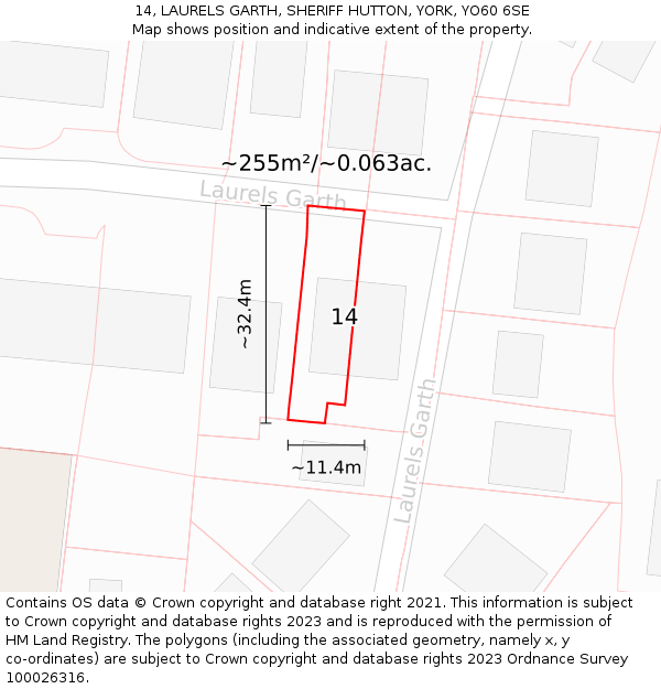 14, LAURELS GARTH, SHERIFF HUTTON, YORK, YO60 6SE: Plot and title map